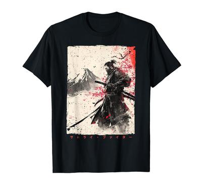 Japonský samurajský bojovník Ukiyo samuraj Sumi-e tričko
