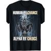 European sizesMen'S Alpha Wolf Graphic T-Shirt - Humorous Slogan 'Human Choice, Born Leader' with a Wolf Pack Design