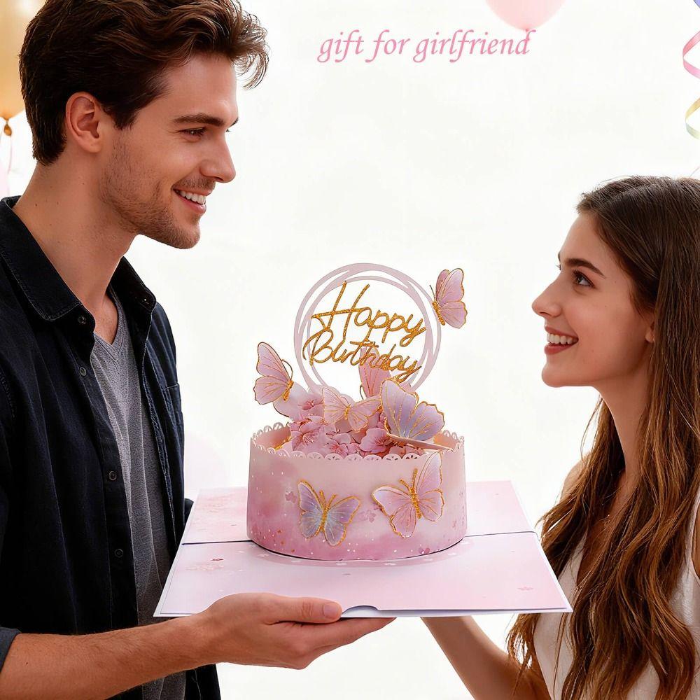 New 3D Happy Birthday Card Four-Layer Birthday Cake Foldable Gift Card Best Wishes Pop Up Mother's Day card Birthday Party