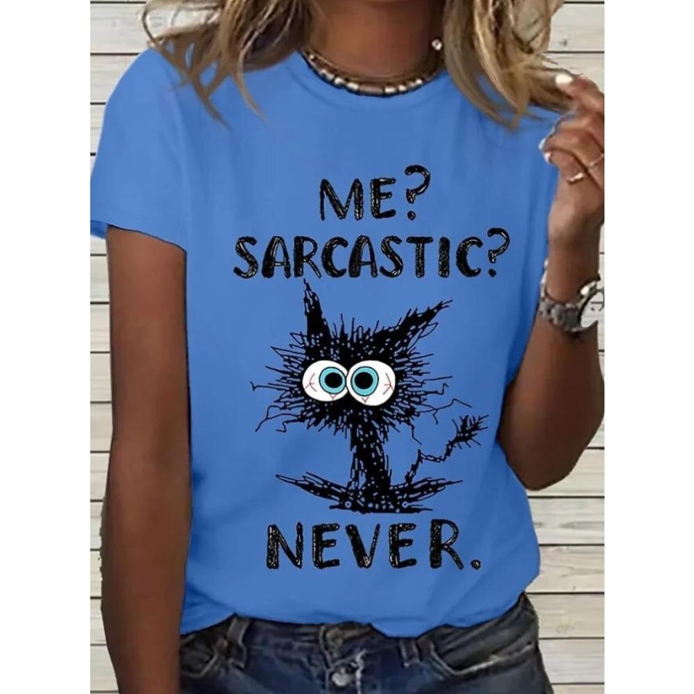 Fashion Women Retro Creative Cat Letters Print T Shirt Funny Casual O-neck Short Sleeves T-shirt Summer Female Tee Shirt