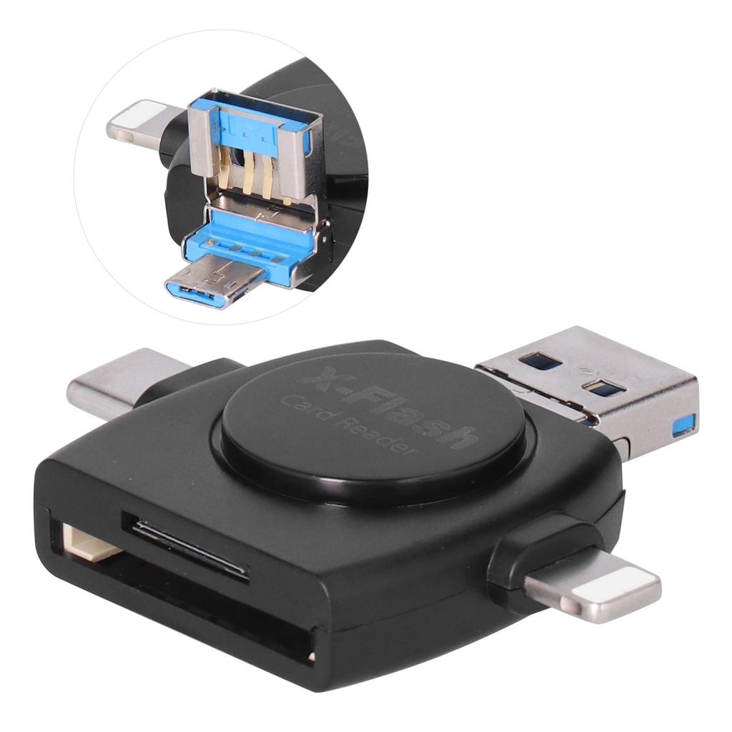 XT60 Mobile Phone Card Reader 4 In 1 OTG Storage Extension for Android Typec IOS Black