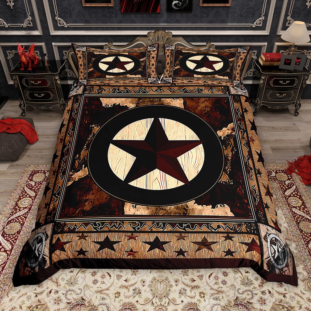 Homewish Rustykalny Zestaw Poszewki na Kołdrę z Motywem Ryby Szczupaka 2 szt./3 szt., Zestaw Pościeli z Haczykami Wędkarskimi i Gwiazdą Teksasu, Retro Zestaw Poszwy na Kołdrę do Domku nad Jeziorem