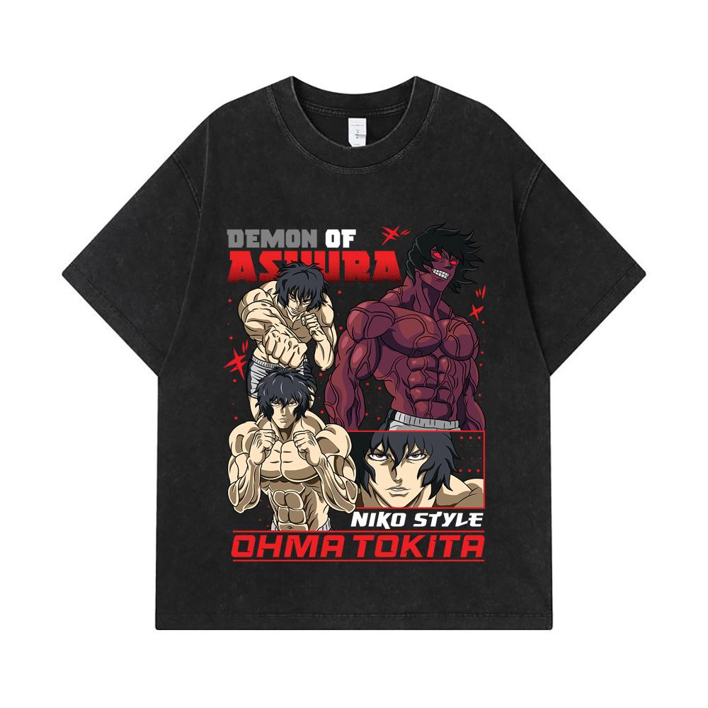 275 GSM Washed T-shirts 100% Cotton Baki V5 Ohma Print Unisex Heavy Cotton T Shirt