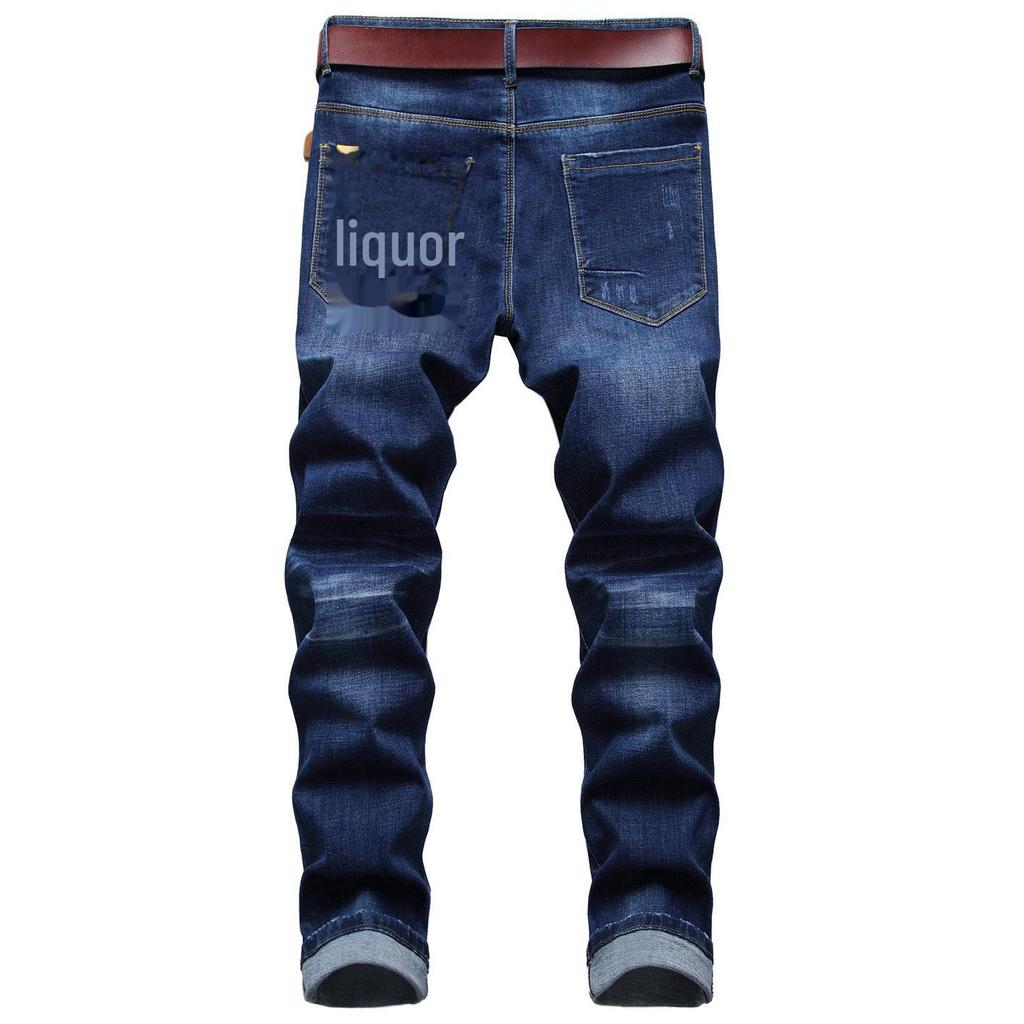 2021 Summer Men's Blue Mid-Waist Printed Cotton Jeans