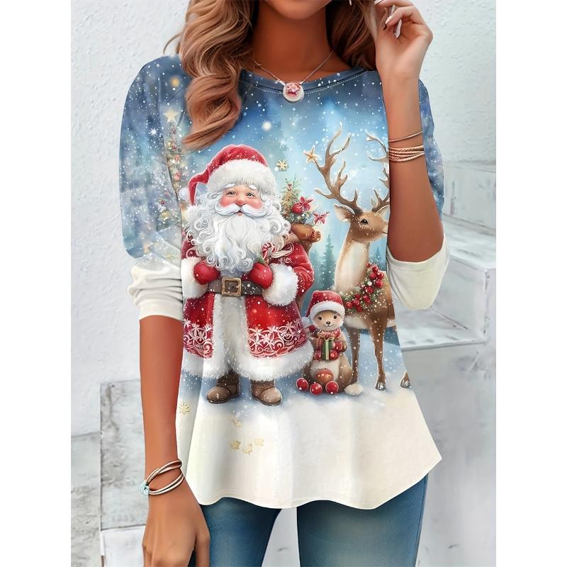Women's Sweatshirt 3D Prints Christmas Theme Kawaii Graphics long sleeve T-shirt Casual Loose Fit O-Neck Tee Long Sleeve Tops