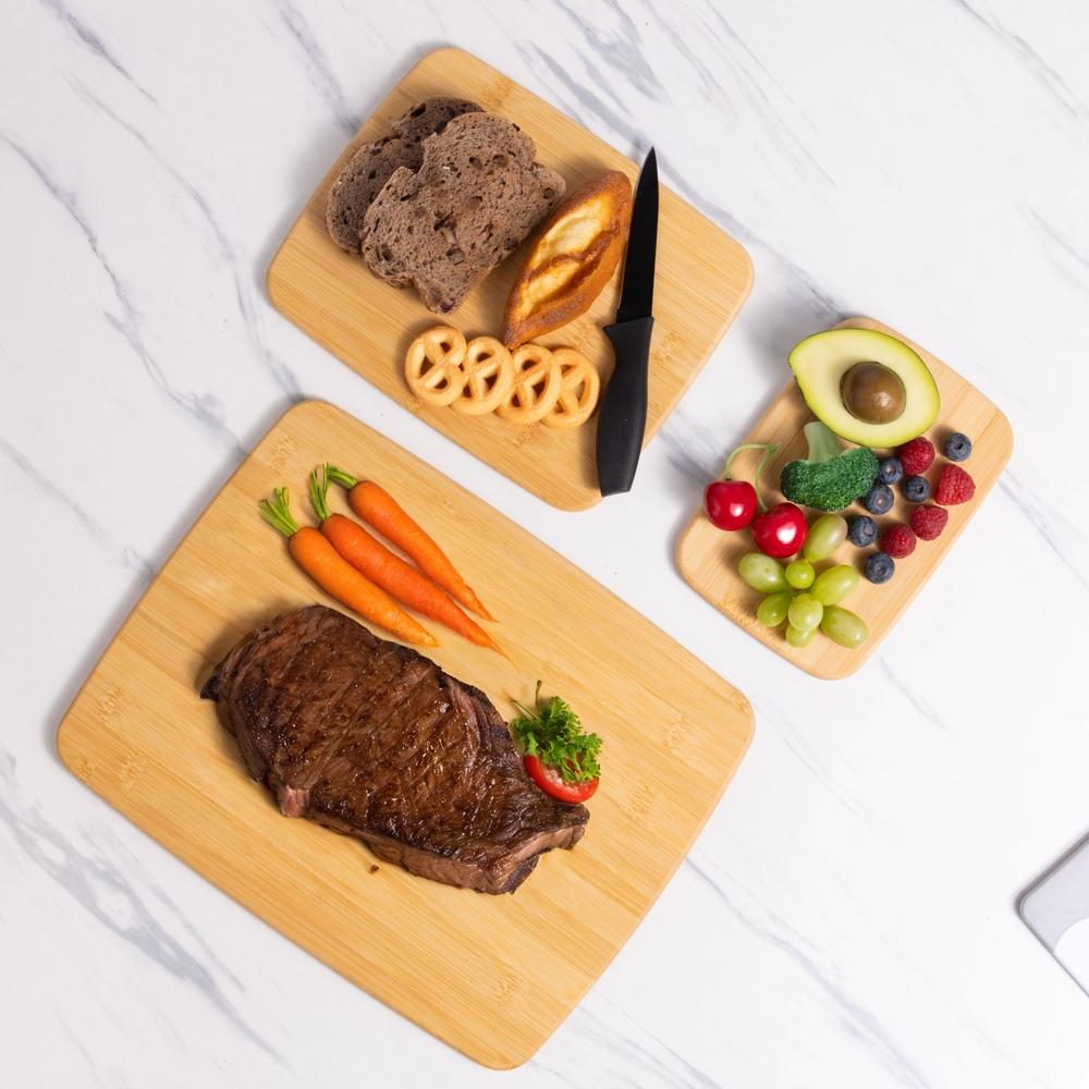 3 Piece Bamboo Cutting Board Set Eco Friendly Reversible Kitchen Boards Durable Elegant Oval Design Versatile Chopping Slicing
