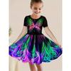 Girls' Summer Clothing, Children's Clothing, Dreamy Butterfly Pattern Printed Round Neck Short Sleeved Dress, Mid Length Skirt