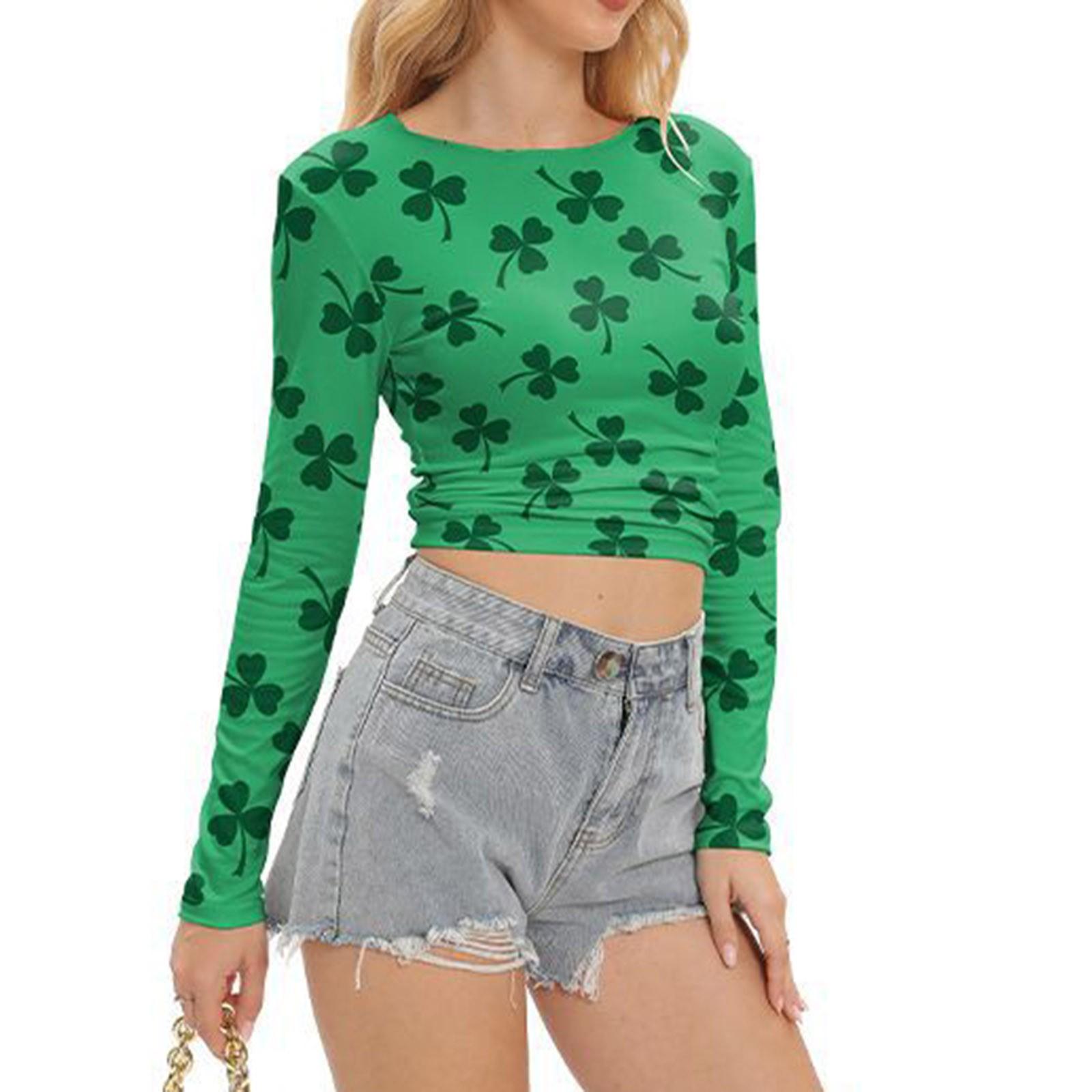 

улица. Женская футболка с длинным рукавом и принтом в стиле тай-дай ко Дню святого Патрика L темно-зеленого