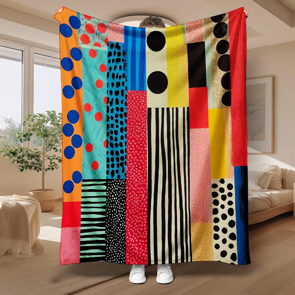 Abstract Art Throw Blanket Cute Pop Dot Striped Geometric Pattern Cozy Bed Blankets Luxury Decor for Sofa Couch Bed Living Room