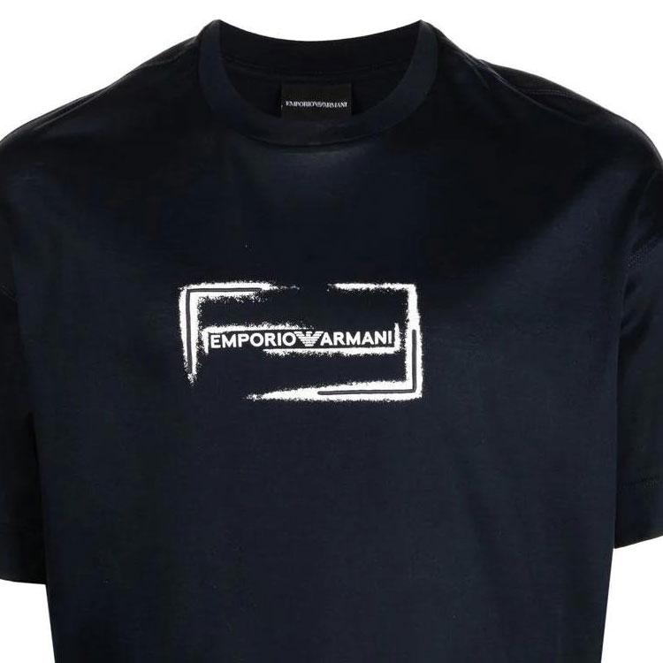 Emporio Armani SS23 Buchstabenlogo Print Rundhals Kurzarm T-Shirt Herren Oberteile Marineblau 6L1TD4-1JSAZ-920