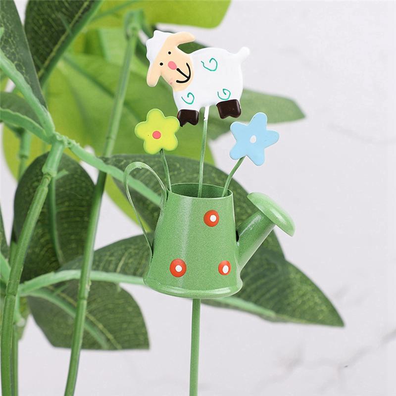 T02C!Iron Garden Stakes Decor Cartoon Watering Design Metal Yard Art Indoor Outdoor Lawn Pathway Patio Ornament