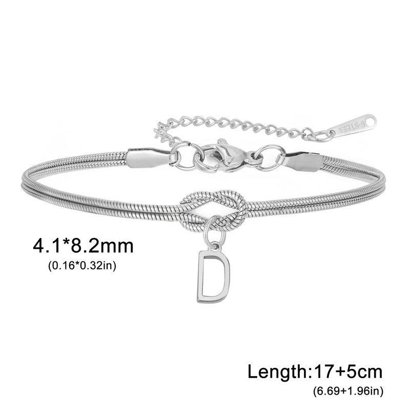 Stainless Steel 26-Letter Bracelet & Anklet with Double-Layer Knotted Snake Bone Chain