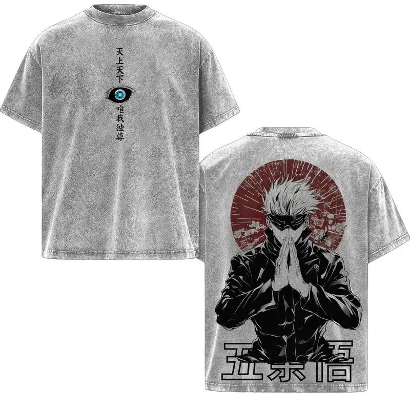 Jujutsu Kaisen Gojo Satoru Anime T-shirt Vintage Washed Oversized Clothes Men's Women's Clothing Cotton Short Sleeve Tee Tops