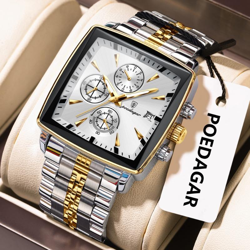 Top Brand New Square Men's Watch Multifunctional Business Quartz Waterproof Luminous Calendar Watch