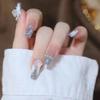 Blue-Gray Camellia Press-On Nails - Trendy Nail Art Tips