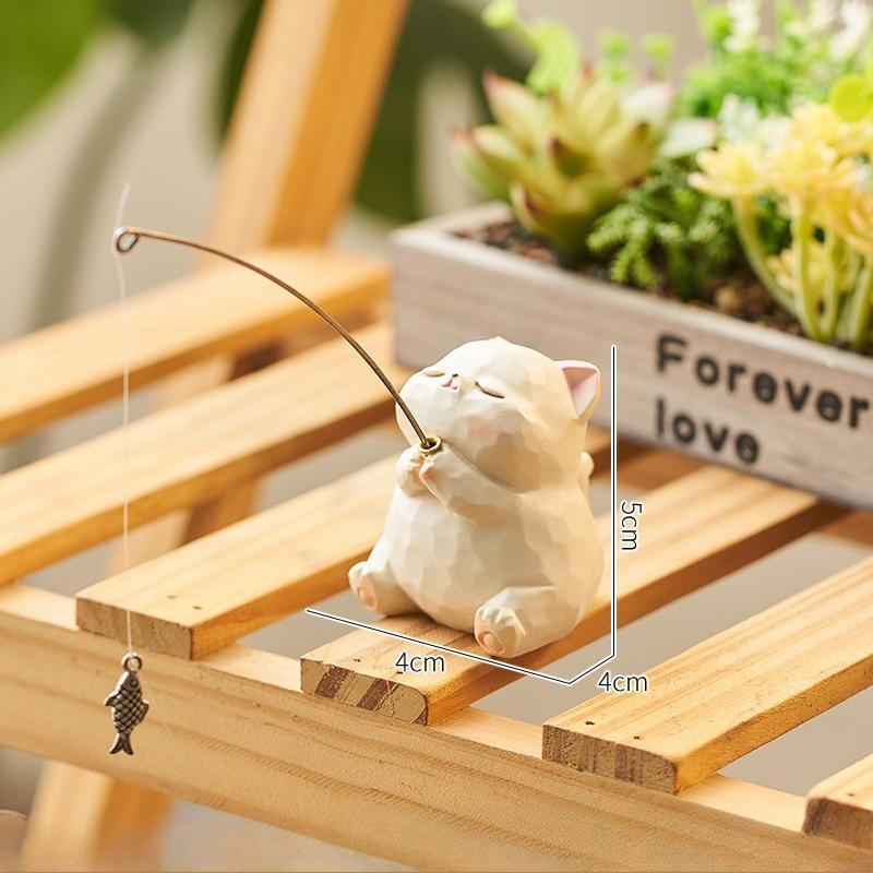 Cartoon Imitation Wood Resin Animal Fishing Ornament Monitor Desktop Office Cute Pet Cute Ornament Small Gift