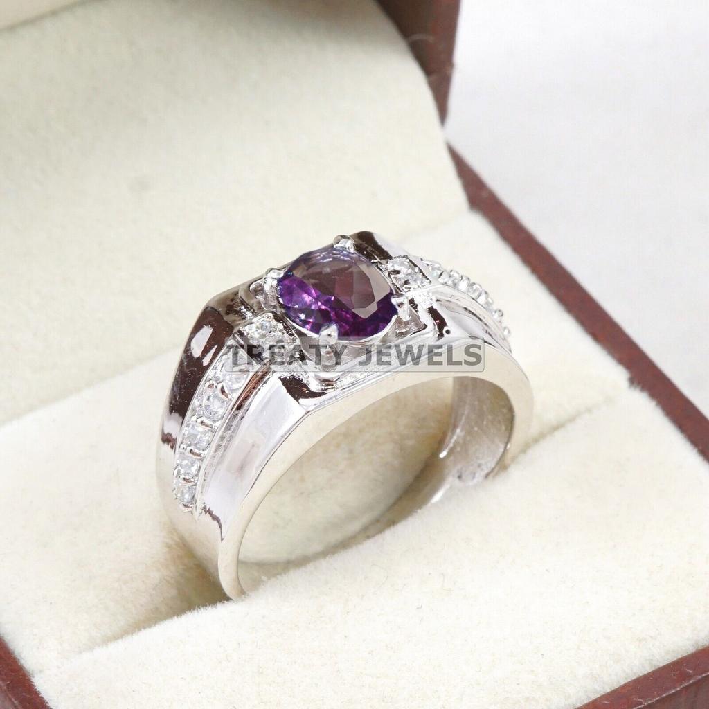Alexandrite Oval Cut Gemstone With 925 Sterling Silver Ring For Men's #A631 JL375656872253