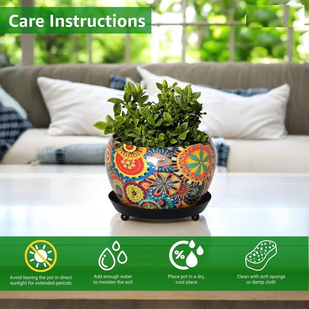 5 Inches, Lily Designer Metal Plant Pot with Saucer Plate | Indoor Outdoor Home Decor Item for Garden Plants Flower, Balcony, Patio, Living Room,