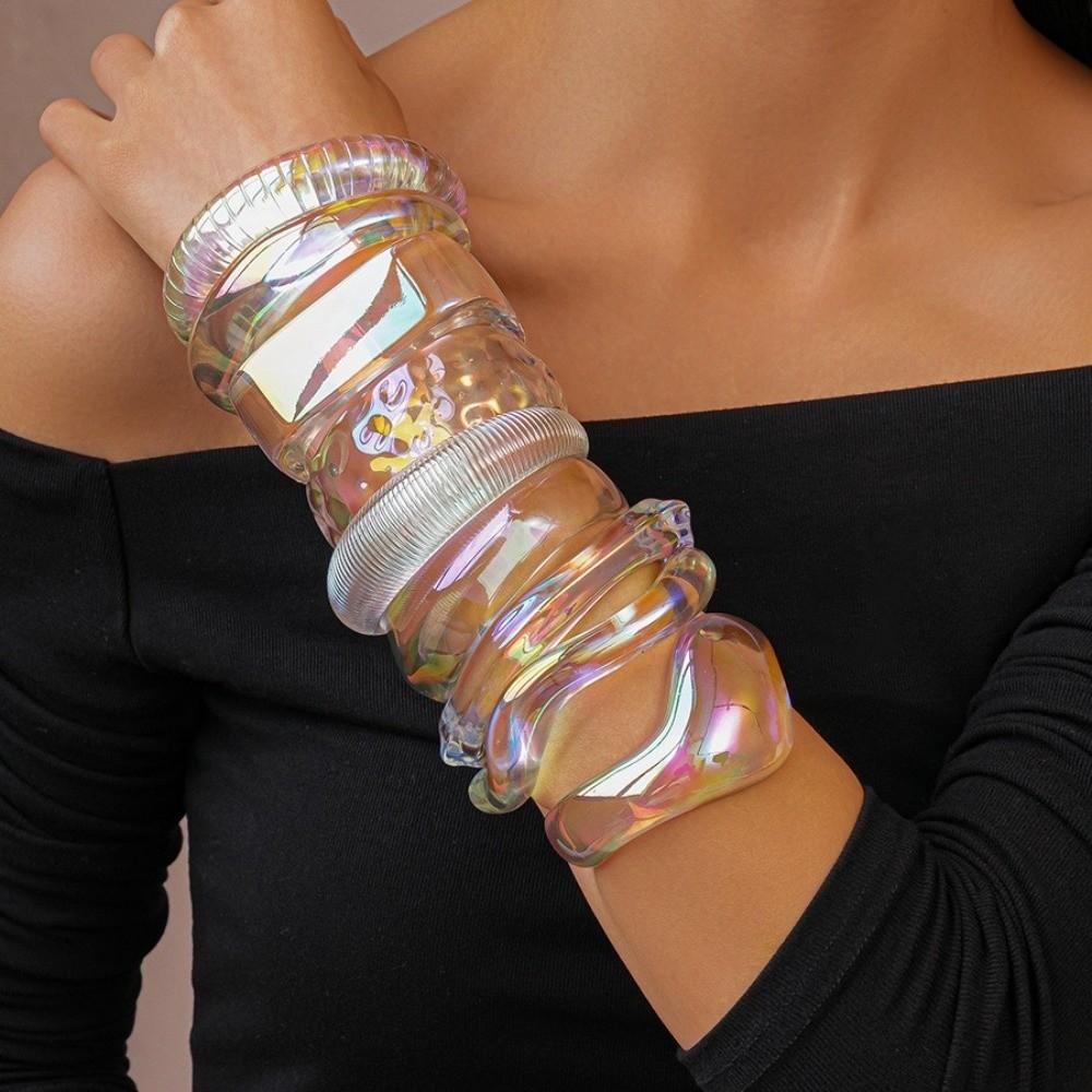Colorful Wide Cuff Bangle Geometric Transparent Opening Bangle Jewelry Resin Bracelet  Women