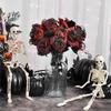 Gothics Black Spiders Artificial Rose Floral Stem For Themed Event Bendable Stalk Silk Flower For Eerie Decoration
