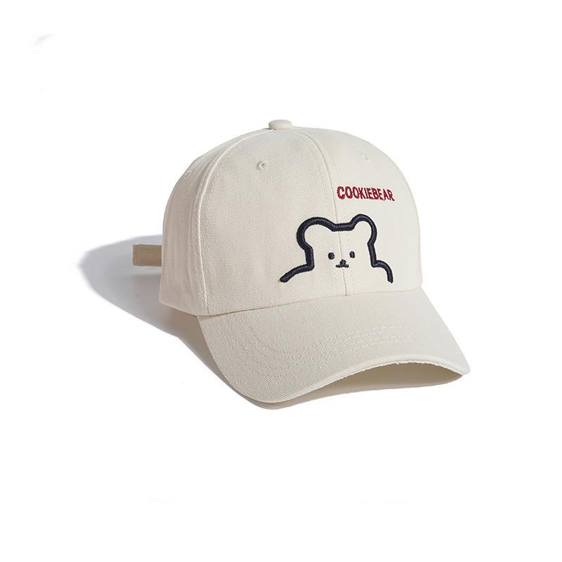 Hat Female Couple Bear Embroidered Alphabet Baseball Cap Beige Cap Female Autumn Casual Shade Sun Protection
