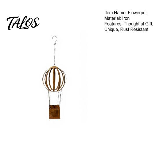 Modern Garden Planter Vintage Hot Air Balloon Iron Planter, Rusted Patina Hanging Flower Pot Decorative Metal Yard Art for Garden, Rustproof