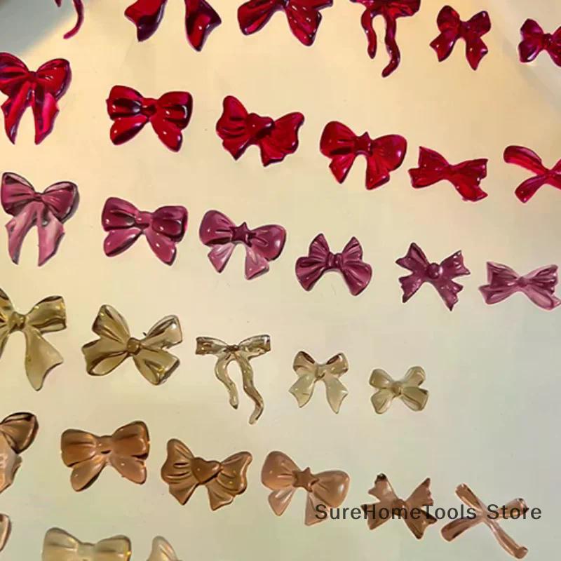50 Pcs Mix Colorful Cute Bow Ribbon Resin Nail Art Decorations 3D Butterfly Nail Charm Jewelry Fashion DIY Accessories Manicure