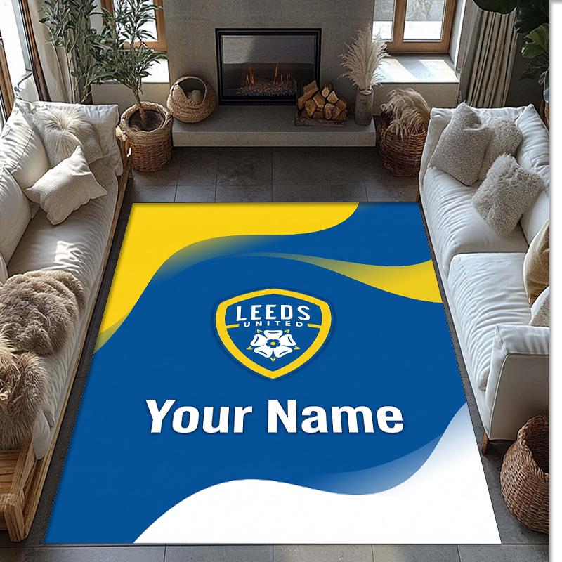 Leeds United Printed Crystal Velvet Rug Non‑Slip Crystal Velvet Carpet For Sofa Bedroom Indoor Home Decoration