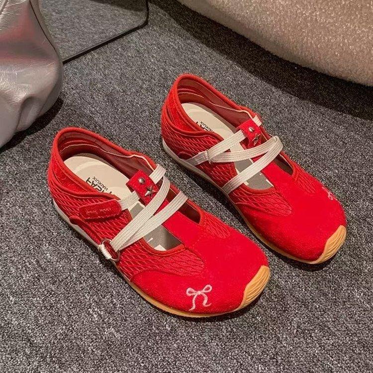 "Ruoji" Skittles~ Ballet Mary Jane Single Shoes Mesh Surface Summer New Thick-soled Forrest Training Shoes Women's Models