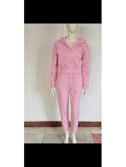 2025 Spring Women's Solid Color Hoodie & Casual Sport Pants 3-Piece Set