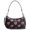 Teri 24 Heart Bolt Print Zip Closure Coated Canvas Underarm Bag Handle Crossbody Shoulder Bag Medium Women's Black