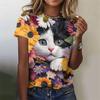 Cat pattern women's T-shirt animal 3D printing T-shirt summer casual round neck short sleeved T-shirt Y2k top Harajuku women's clothing