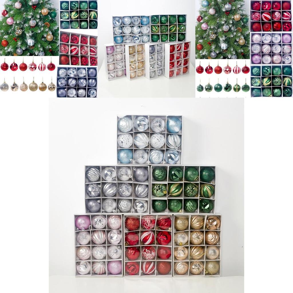 Festive 12/24pcs Christmas Tree Baubles Glitter Ornaments For Christmas Decor