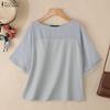 ZANZEA Women Casual Round Neck Summer Short Sleeve Loose Blouse