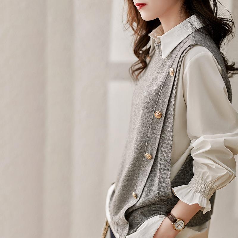 Casual Fashion Knitted Sweater Spring and Autumn Vest Temperament Thin Age-reducing Knitted Vest Top Tide