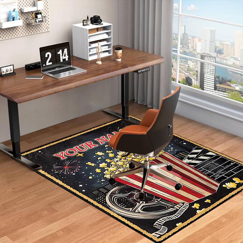 1PC Custom Name Movie Night Popcorn Party Theme Floor Mat Ideal for Living Room, Game Rooms, Office, Bedroom Floor Mat Playful Design