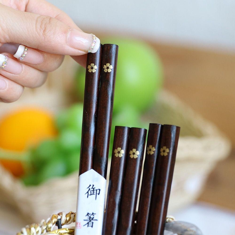 Chinese Wooden Rustic Reusable Plum Blossom Pattern Kitchen Utensils Tableware Flatware Chopsticks