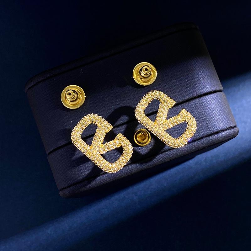 Korean Luxury Diamond Hollow "V" Earrings - Chic Feminine Fashion