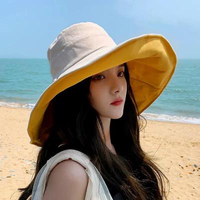 Korean-Japanese Style Women's Summer Sun Hat, Double-Sided with 14cm Extra Large Brim for UV Protection