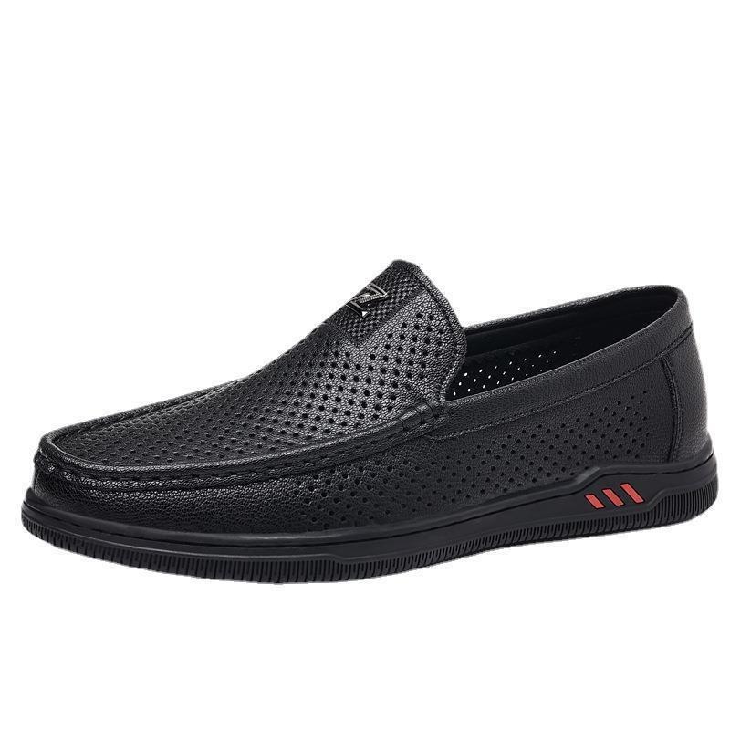 Men's shoes summer breathable thin hollow mesh white beanie shoes men's soft sole one pedal leather shoes