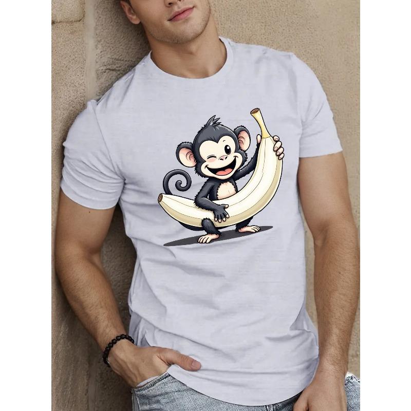 Men'S Summer T-Shirt Featuring a Fun Monkey Holding a Banana,Round Neck, Relaxed Fit,Cool, Casual