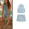Early Autumn New Arrival Cut Out Embroider Denim Tops 8445082 High Waist Straight Denim Shorts Denim Shorts for Women 6147118