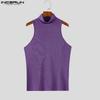 INCERUN Summer Men Turtleneck Sleeveless Racerback Rib Sport Tank Tops T-shirts