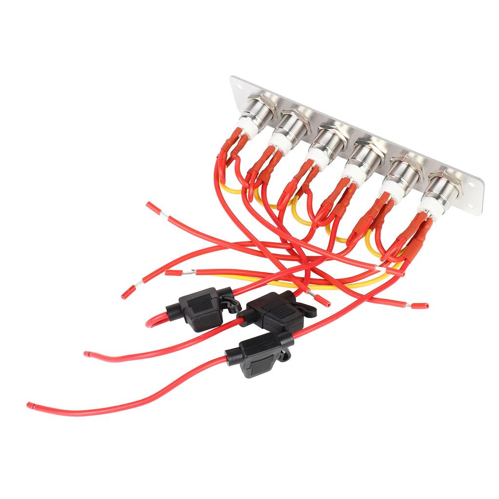 Pre Wired 6 Gang Push Button Switch Panel with Blue LED Lights for Car RV Yacht 12V24V DC System