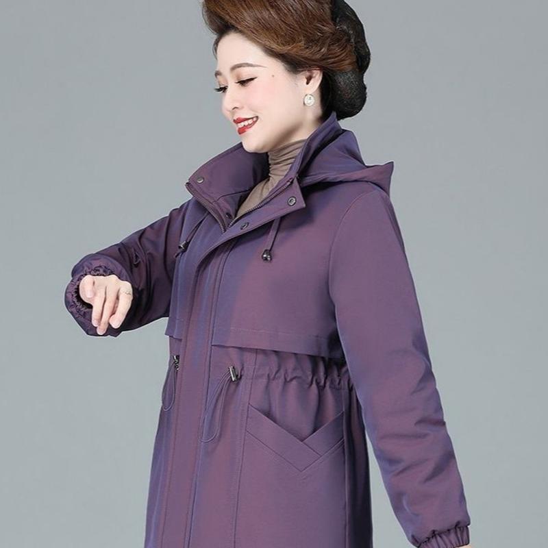Women Winter Jacket Hood Warm Parkas Fleece Mid Length Padded Jacket Windbreakers Outerwear Mother Coat
