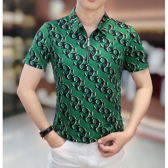 

2025 Летняя Модная Повседневная Мужская Универсальная Рубашка Поло на Молнии Половину Приталенная Модная Футболка с Коротким Рукавом и Простым Принтом в Виде Букв 4XL темно-зеленого