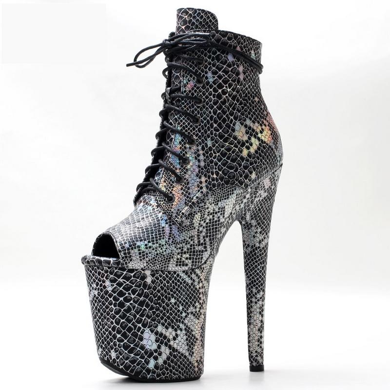 Fashion FHC 20CM, Holographischer Schlangenmusterdruck, Damen Stiefeletten, Plateauschuhe für Pole Dance, Kurze Stiefel / Stiefeletten mit hohen Absätzen, Angepasst