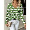 Fashion Women's V-Neck Long Sleeve 3D Animal Color Printing Casual Long Sleeve V-Neck T-Shirt