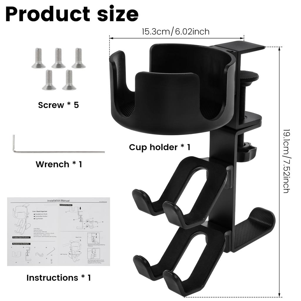Desk Cup Headphone 2 In 1 Holder Universal Gaming Headset Hanger Mount Desktop Computer Desk Fixed Cup Holder Drink Cup Mug Rack