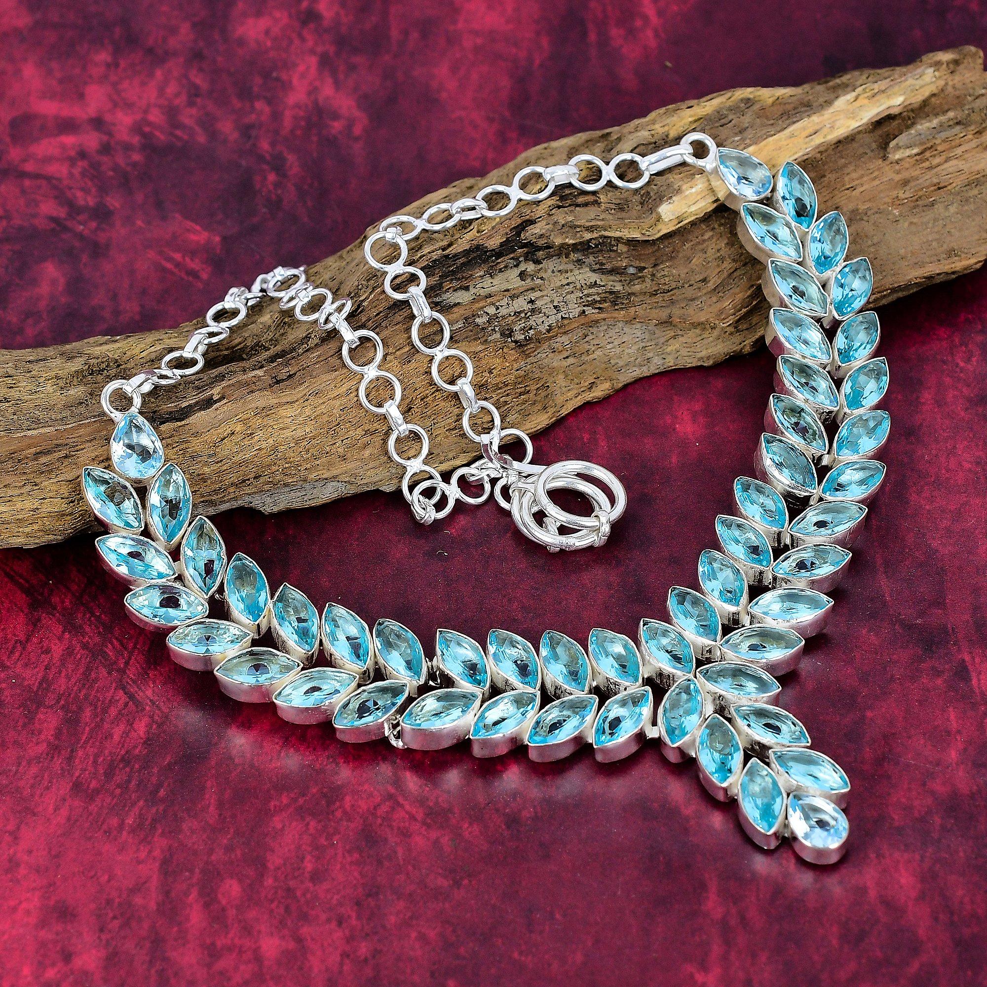 

Украшения из драгоценных камней Голубой Топаз, Регулируемое колье ручной работы, Дизайнерское колье Топаз из стерлингового серебра 925 пробы для Дня благодарения Adjustable With 18 Inches синий